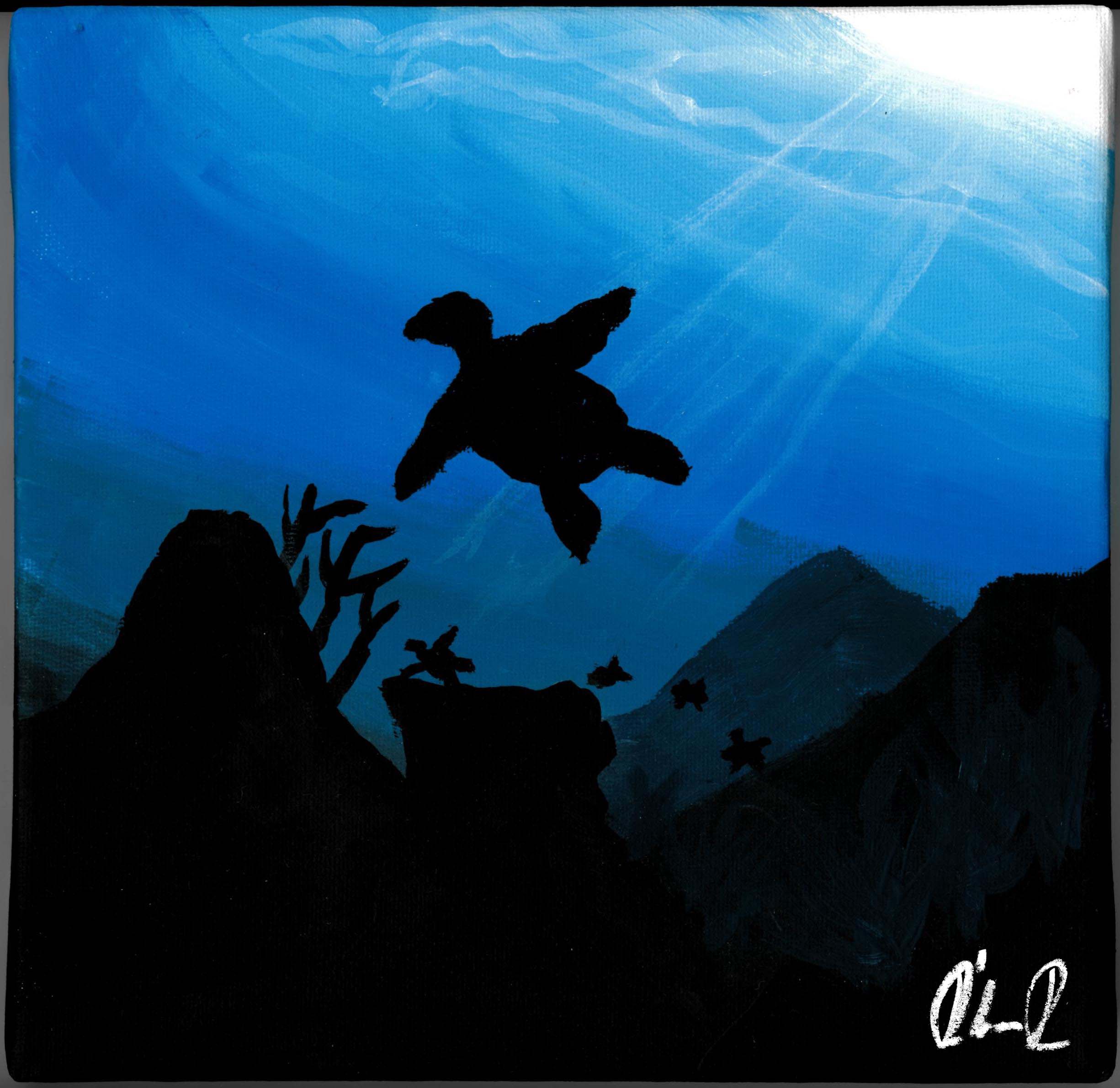 The turtle family underwater still life painting